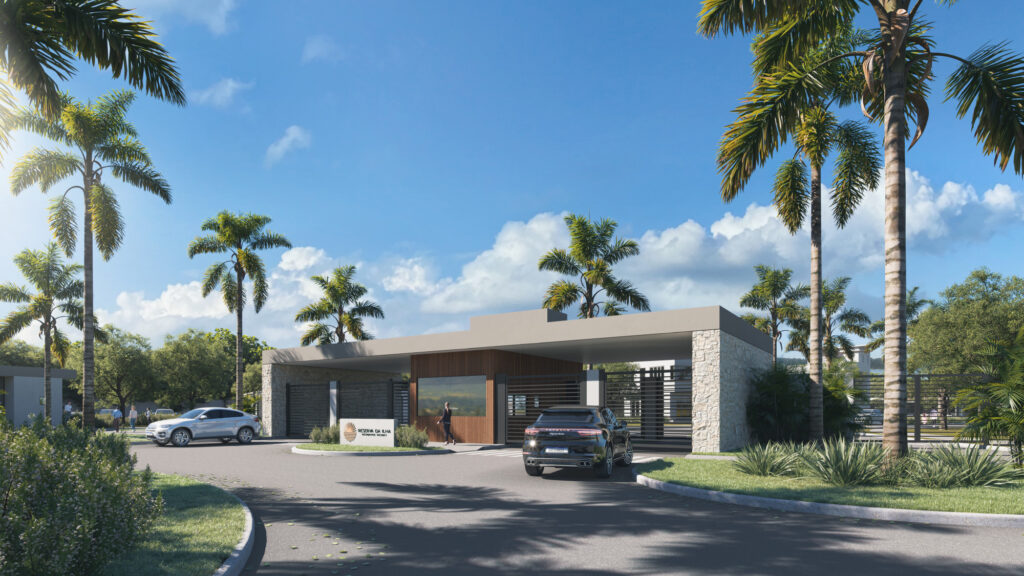 Portaria de acesso ao Loteamento Fechado Reserva da Ilha, da GSP Loteamentos.